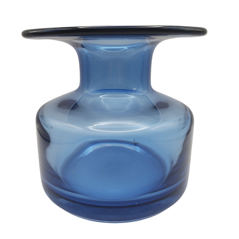 Denizli 18425 Cobalt Blue Hand Blown Glass Wide Rim Vase Turkey Art‎ Glass